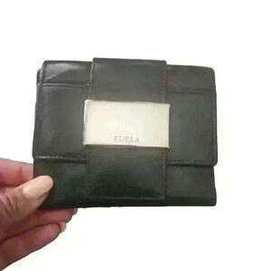 Furla Vintage Black Leather Compact Wallet